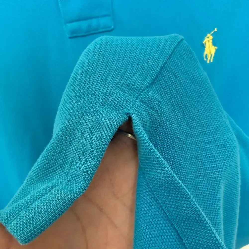 Polo Ralph Lauren Blue Custom Fit Mesh Polo Yellow Logo XXL Preppy Classic